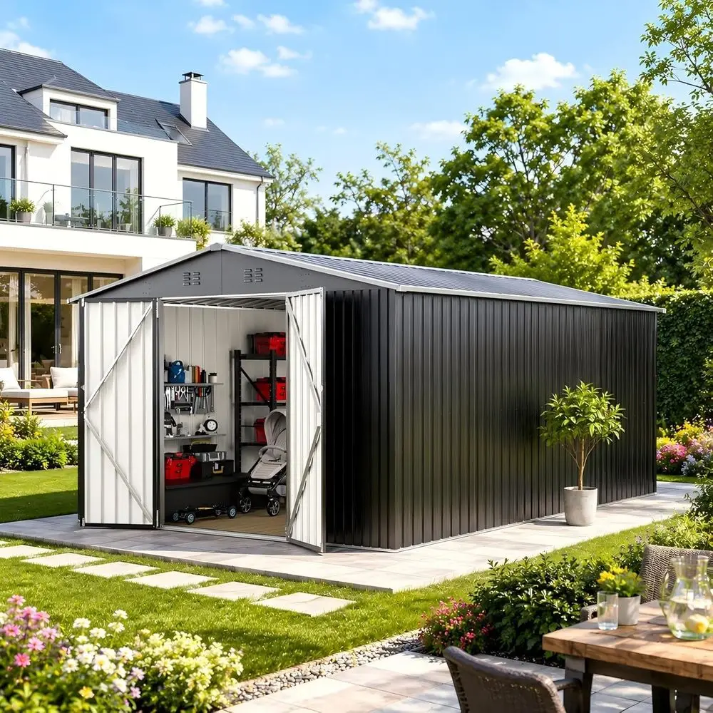 Gardening Tools Storage - Durable Metal Outdoor Storage Shed -