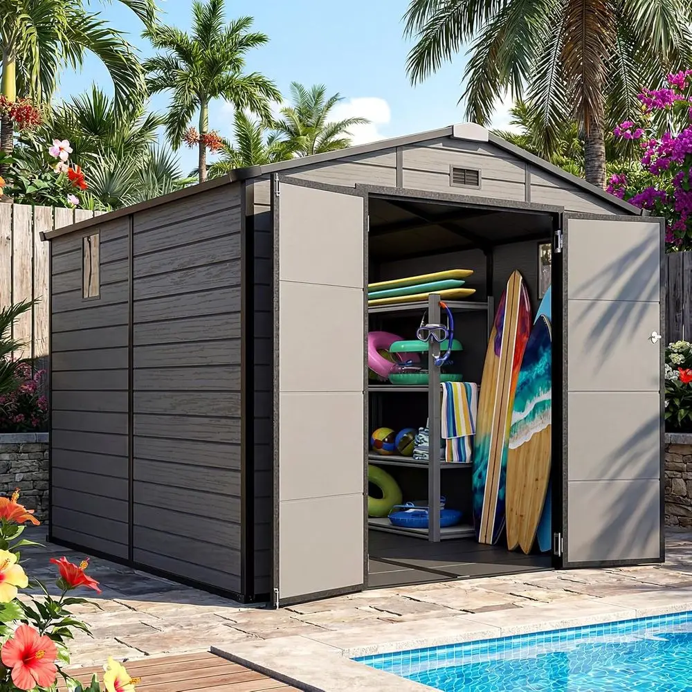 Gardening Tools Storage - 8x8 Outdoor Storage Shed with Floor,
