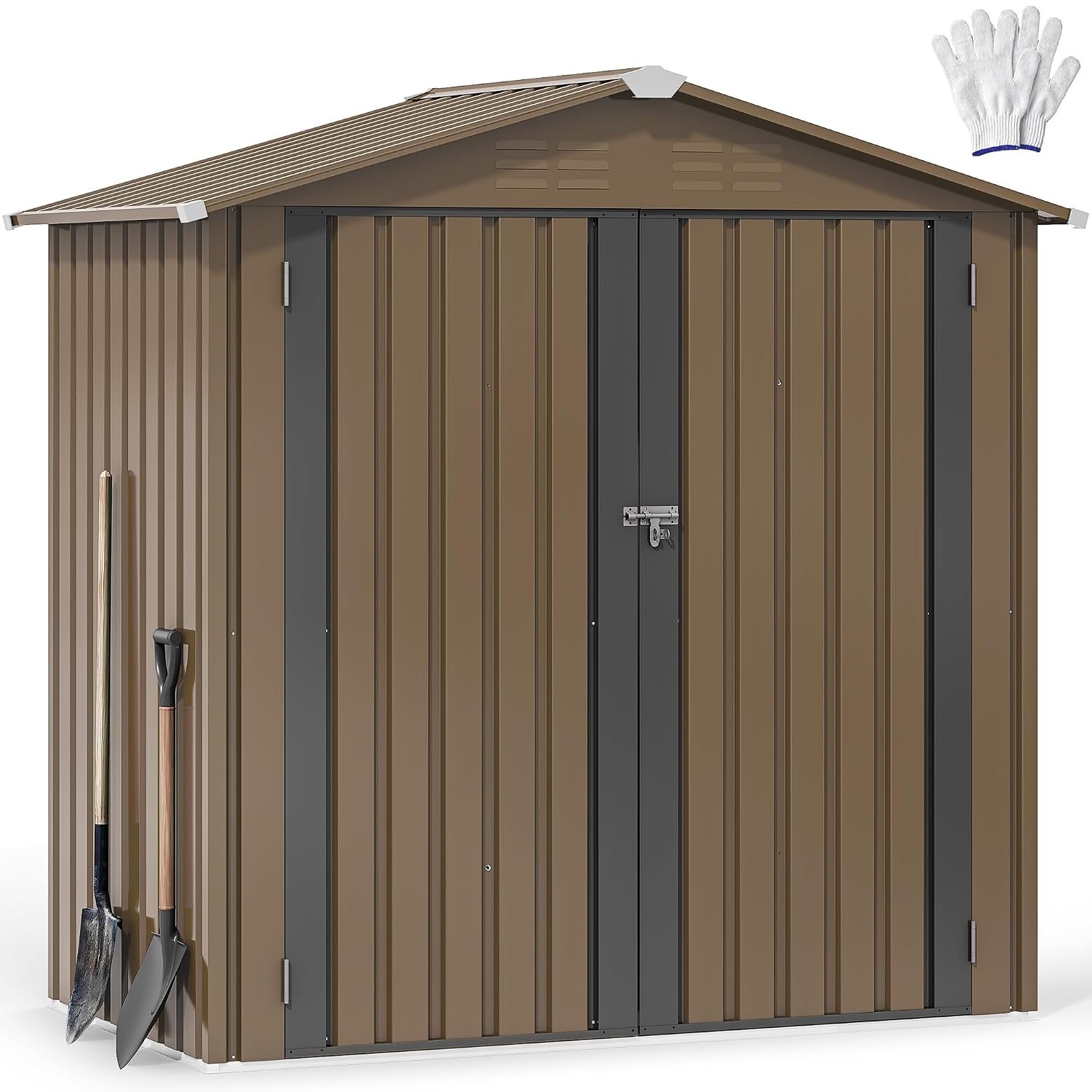 Gardening Tools Storage - 6x4ft Metal Outdoor Storage Shed, Waterproof