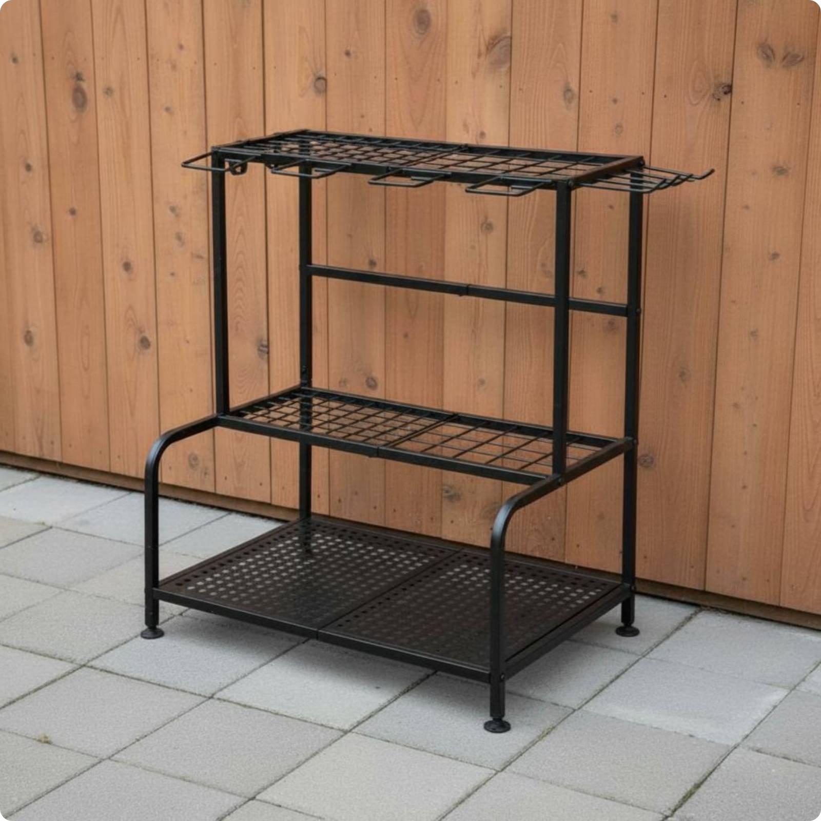 Gardening Tools Storage - Metal Garden Tool Rack Adjustable Feet