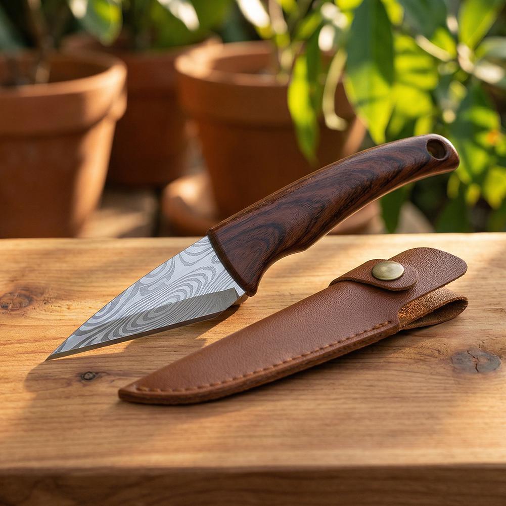 Bonsai Tool Set - Wooden Handle Grafting Knife with Leather
