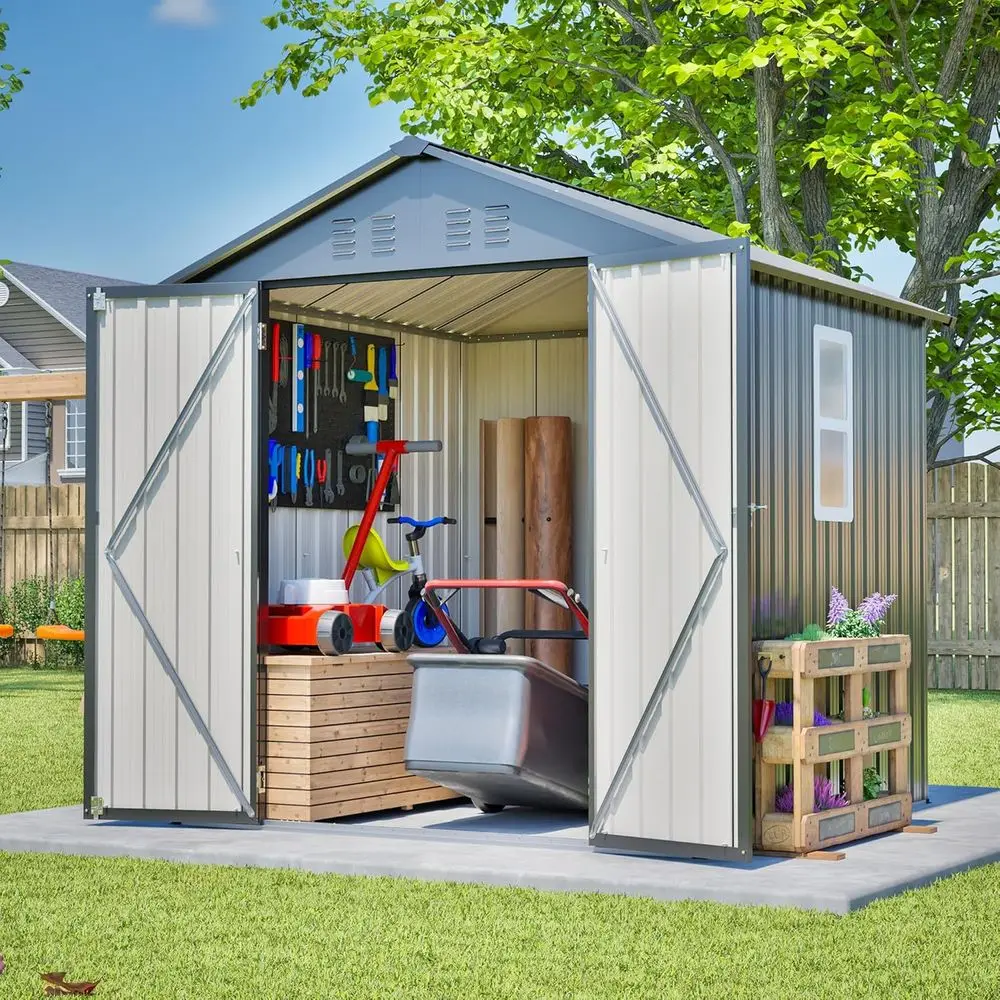 Gardening Tools Storage - 6x6 Galvanized Steel Outdoor Storage Shed